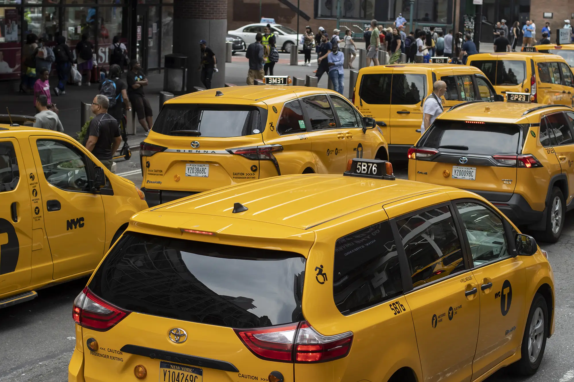 Taxis on a crowded street